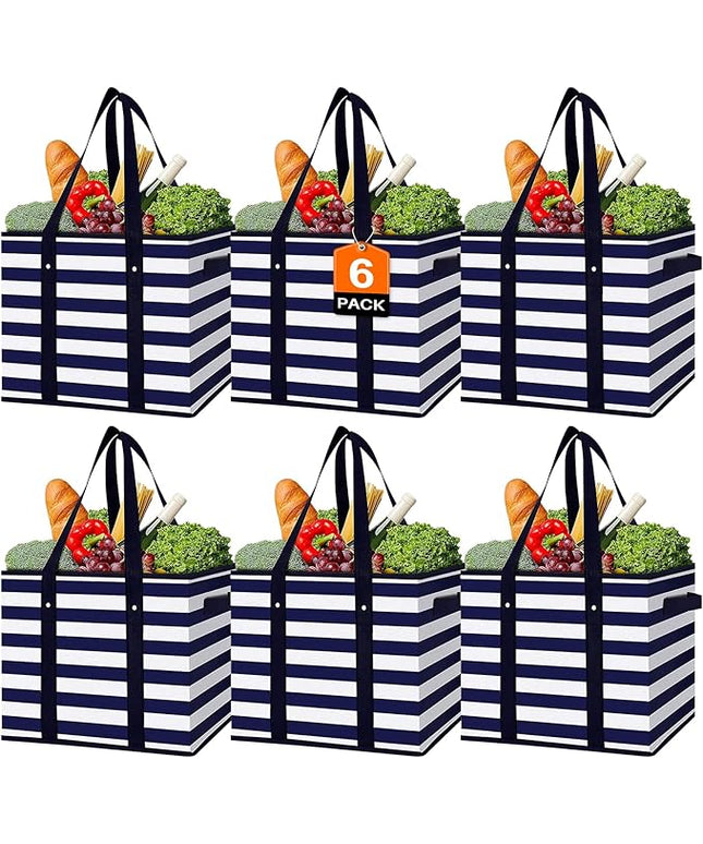 WISELIFE 6 Pack Reusable Grocery Bags Large Water Resistant Grocery Collapsible Heavy Duty Tote Bags for Shopping Picnic