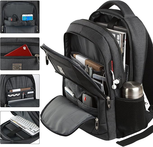 17 Inch Laptop Backpack, Business Anti Theft Slim Durable Laptops Backpack with USB Charging Port, Water Resistant College Computer Bag Gifts for Men & Women Fits 15.6 Inch Notebook-Black