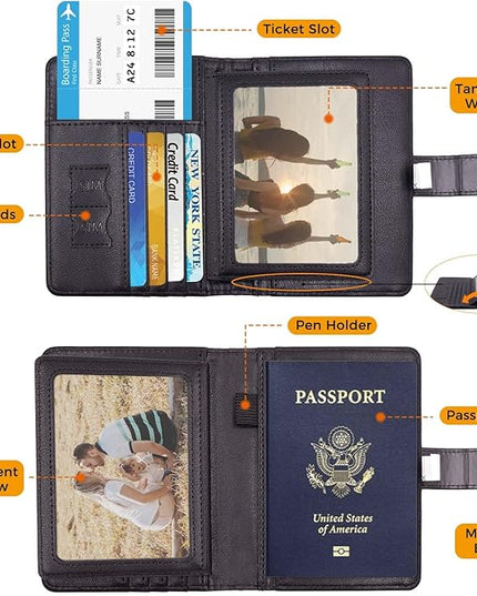 Melsbrinna Rfid Passport Holder for Travel women/Men, Cute Passport Wallet Rfid Blocking Card Slots, Rfid Passport Cover/CaseTravel Wallet, Passport Book Holder (1, LG BLACK)