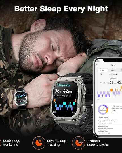 AMAZTIM Smart Watch, 60 Days Extra-Long Battery, 5ATM Waterproof Swimming Diving, Full Metal Military Grade, Answer/Make Call, 2" AMOLED Display, Health Monitor Compatible for iPhone and Android