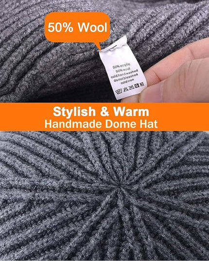 50% Wool Warm Cuffed Swag Knit Short Fisherman Beanie for Men Women Winter Hats Trawler Skull Cap