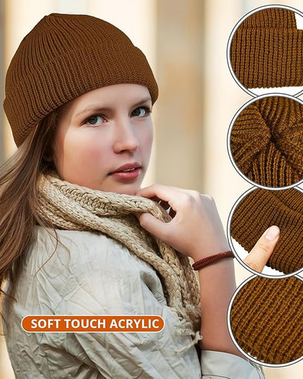 SATINIOR 4 Pieces Trawler Beanie Watch Hat Roll up Edge Skullcap Fisherman Beanie Unisex