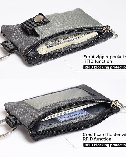 Minimalist RFID Blocking Small Wallet with ID Window,WaterResistant Zip Id Case Wallet with Lanyard Keychain for Cards,Cash,Travel,Women,Men