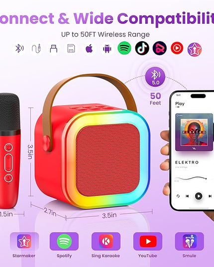 Karaoke Machine for Kids Adults, Portable Bluetooth Speaker with 2 Wireless Karaoke Microphones, 2026 TOP Birthday for Girls Boys 3,4,5,6,7,8+Year Old Toddler Toys Karaoke Player(Red)