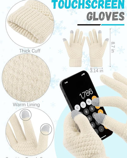 Winter Beanie Hat Scarf Gloves, Warm Fleece Knit Hats Touch Screen Gloves Neck Scarf Set Winter Gifts for Unisex Adult