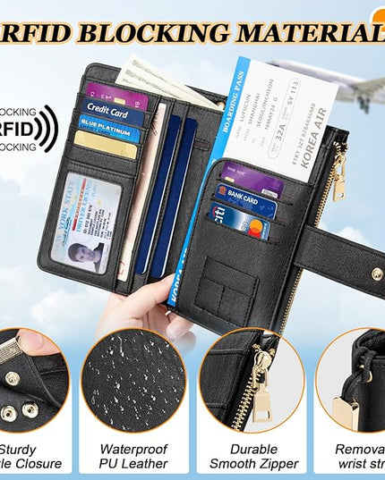 HUANLANG Passport Holder with Airtag for Women/Men, Airtag Passport Wallet for Travel Leather Passport Holder RFID Blocking,Travel Passport Walelt with Credit Card Holder