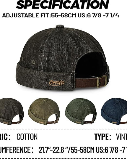 Croogo Denim Docker Hat Fashion Brimless Beanie Hat Retro Worker Skull Cap Rolled Cuff Sailor Cap Hip Hop Dancing Watch Cap