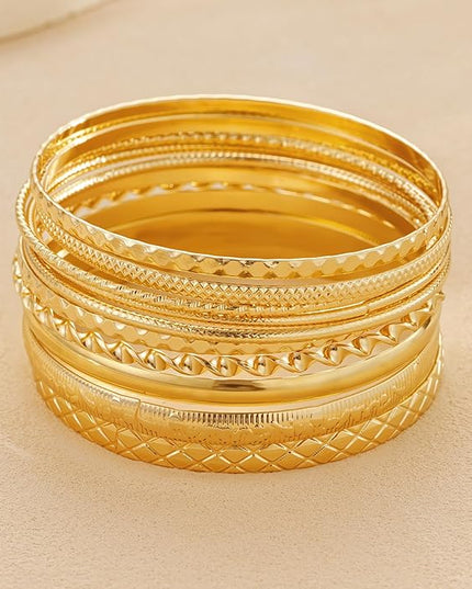 ÌF ME Gold Bangle Bracelets for Women, Indian Bangles Stackable Set, Multi Layer Textured 14K Gold Plated Chunky Bracelets Boho Jewelrys Set