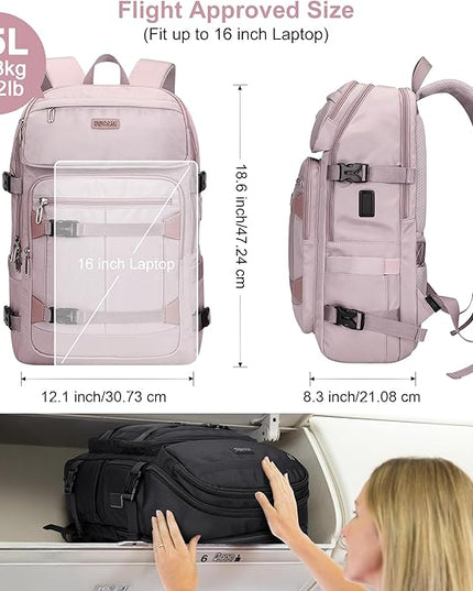 PIJUSHI Travel Backpack for Women Flight Aprroved Carry on Bag Large Casual Luggage Backpack Fit 16 inch Laptop(PE050 Ashen Purple)