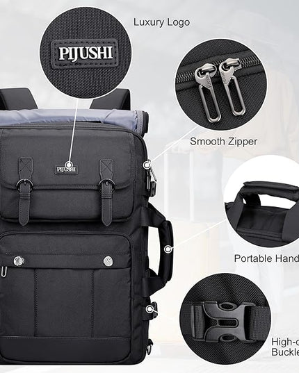 PIJUSHI Travel Backpack for Women Men Carry on Luggage Backpack Convertible Large Laptop Duffel Bag for Airplanes(PE049 Black)