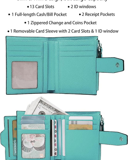 AINIMOER Women's RFID Blocking Leather Small Compact Bi-fold Zipper Pocket Wallet Card Case Purse with id Window