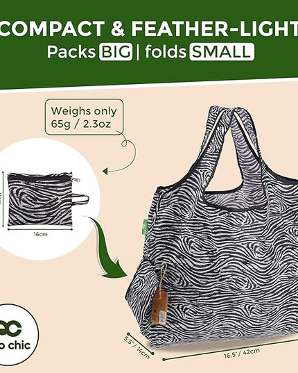 ECO CHIC Foldable Reusable Large Recycled Grocery Bags Lightweight Shopping Tote Bags with Storage Pouch - Collection of 4 bags