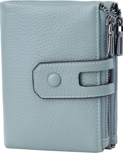 Bveyzi Small Soft Leather Wallet for Women RFID Blocking Ladies Card Holder with Double Zipper Pocket