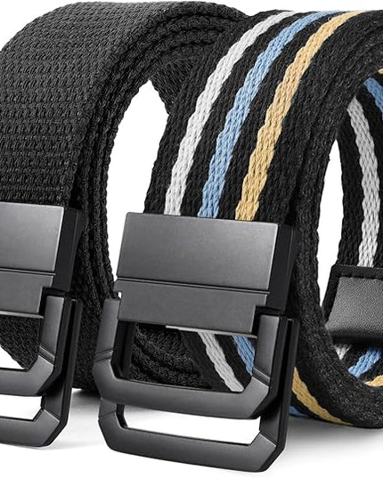 SANSTHS Canvas Belt with Double Ring Buckle, Fabric Web Belt for Women Men Double Ring for Outdoor & Casual Wear
