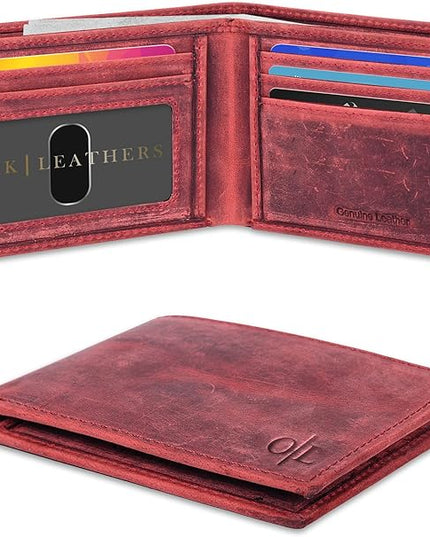 Oak Leathers Slim Leather Wallet for Men - RFID Blocking Slim Minimalist Front Pocket - Thin & Stylish with ID Window, Gift For Men (Vintage Plum)