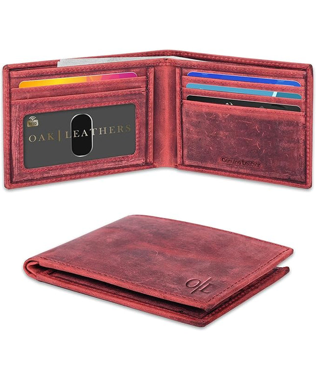 Oak Leathers Slim Leather Wallet for Men - RFID Blocking Slim Minimalist Front Pocket - Thin & Stylish with ID Window, Gift For Men (Vintage Plum)