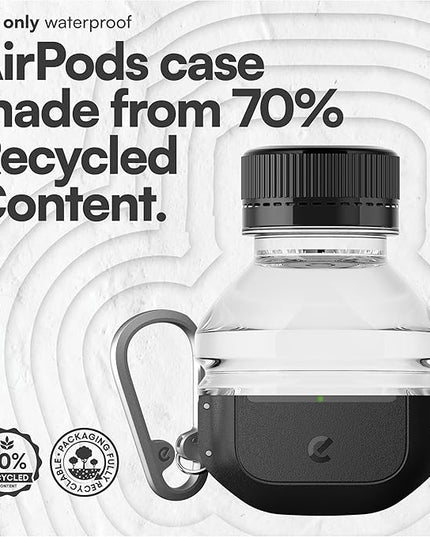 Keybudz for AirPods 4 Case with Lock - Fully Waterproof AirPods 4th Generation Case Cover - Keychain, Rugged Tough Protection, Hard Shell and Carabiner (Carbon Black)