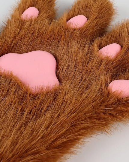 HAOAN Wolf Paw Gloves Faux Fur Cat Fingerless Mittens Winter Warm Cosplay Halloween Fancy Party Costume Accessories