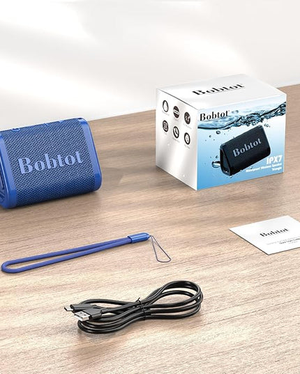 Bobtot Portable Bluetooth Speaker Wireless, IPX7 Small Shower Speaker Waterproof, 15H Playing Time, Loud and Stereo Sound with Bass, TWS Pairing for Party, Camping, Travel, Blue