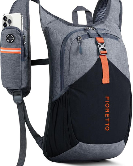 FIORETTO 15L Hiking Backpack for Women Men Mini Packable Backpack Lightweight Small Daypack for Camping Travel Outdoor, Grey and Black