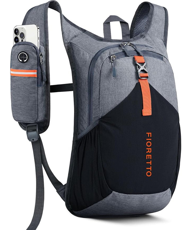 FIORETTO 15L Hiking Backpack for Women Men Mini Packable Backpack Lightweight Small Daypack for Camping Travel Outdoor, Grey and Black