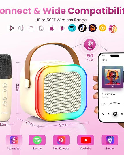 Karaoke Machine for Kids Adults, Portable Bluetooth Speaker with 2 Wireless Karaoke Mics Player,2026 TOP Birthday Gifts Toys for Girls 3,4, 5, 6, 7, 8+Years Old Toddler(Off-White)