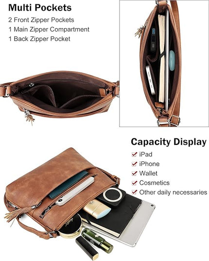 MASINTOR Crossbody Bags for Women, Lightweight Medium Crossbody Purse, Soft Leather Women's Shoulder Handbags with Tassel