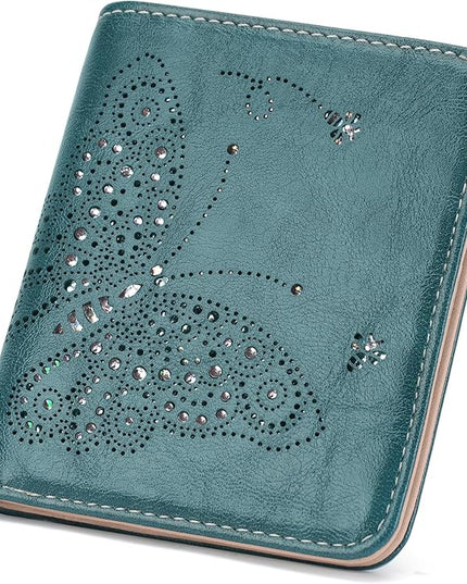KITEVIUN Small RFID Wallet Women Ultra Thin Slim Womens Wallet Mini Compact Bifold Pocket Ladies Wallets for Women PEACOCK-BLUE