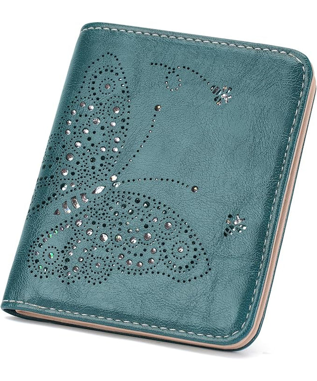 KITEVIUN Small RFID Wallet Women Ultra Thin Slim Womens Wallet Mini Compact Bifold Pocket Ladies Wallets for Women PEACOCK-BLUE