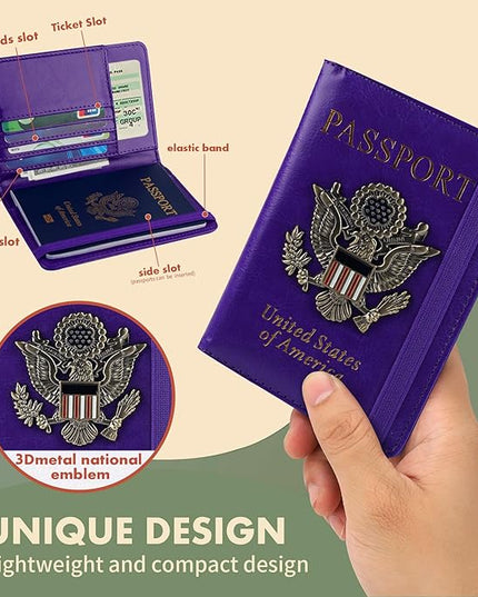 Passport Holder Cover Travel Wallet RFID Blocking Passport Wallets Family Organization Personalized Wallet Case for Men and Women Travel Must Haves (Purple)