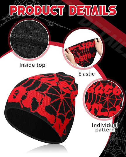 Toulite 12 Pieces Y2K Spider Web Beanie Gothic Graphic Beanies Outdoor Winter Warm Knitted Hat for Men Women