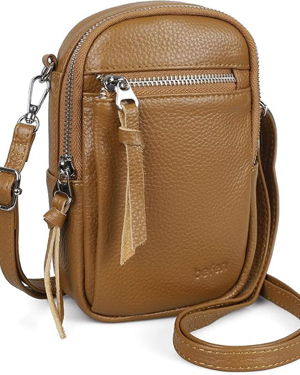 befen Genuine Leather Crossbody Cell Phone Purse for Women, Small Zip Around RFID Blocking Crossbody Wallet Bags