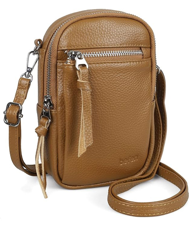 befen Genuine Leather Crossbody Cell Phone Purse for Women, Small Zip Around RFID Blocking Crossbody Wallet Bags