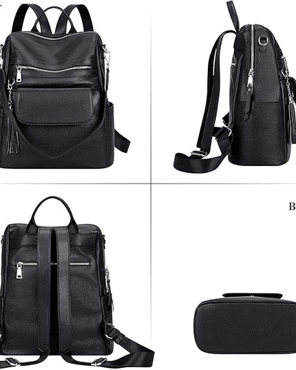 ALTOSY Genuine Leather Backpack Purse for Women Large Convertible Shoulder bag Ladies Crossdody Bag with Tassel
