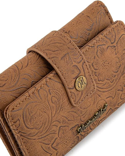 Montana West Brown Wallets for Women Embossed Floral Wallet Womens Trifold Small Wallets Woman Card Cash Wallet Ladies Female RFID Wallets with ID Window