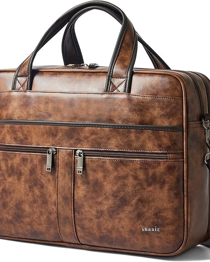 Shrrie Leather Messenger Bag for Men&Women 16 inch Laptop Bag,Water-Resistant Retro Leather Briefcase for Men Business,Work