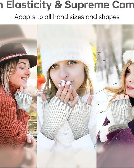 MCTi Winter Gloves for Women, Fingerless Mittens Knitted, Typing Gloves with Long Wrist Cuff, Warm for Cold Weather
