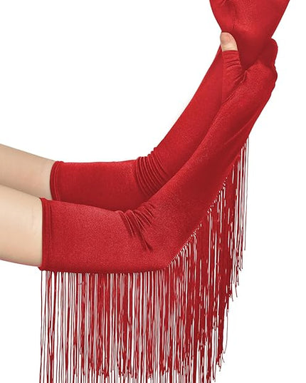BABEYOND Vintage Long Opera Pageant Gloves - 1920s Fringe Fingerless Elbow Gloves for Costume Party Wedding