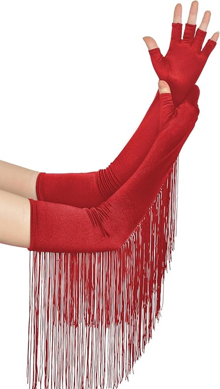 BABEYOND Vintage Long Opera Pageant Gloves - 1920s Fringe Fingerless Elbow Gloves for Costume Party Wedding
