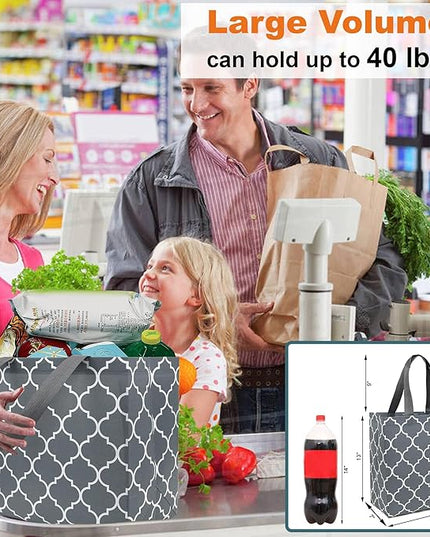 BeeGreen 6-Pack Foldable Reusable Grocery Bags – Large Cloth Tote Bag with Handles, Bulk Shopping- Bags in Geometric Design, Shopping Baskets, Utility Reusable Gift for Groceries