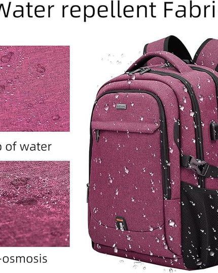 DUSLANG 17 Inch Laptop Backpack for Travel Water Resistant College Backpack for Women Laptop Bag with USB Charging Port and Clear Toiletry Bag Work Backpack,Rose