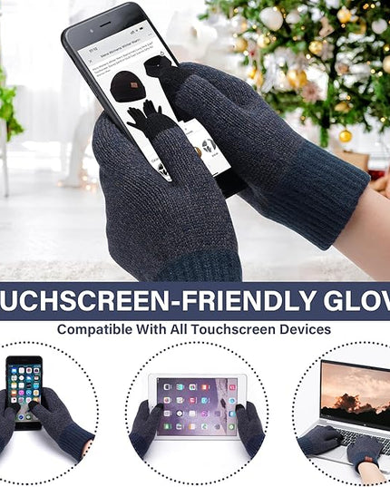 FZ FANTASTIC ZONE Mens Winter Knit Hat Beanie Long Neck Scarf Touchscreen Gloves Set Fleece Skull Caps Gifts for Men Women