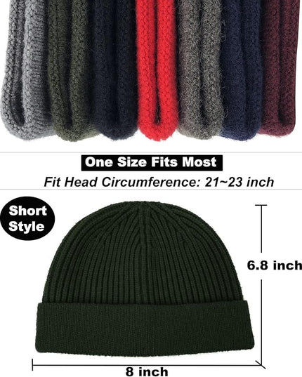 Short Fisherman Beanie for Men Women, Wool Knit Cuff Warm Winter Hats, Trawler Beanie Watch Caps Soft Skullcap