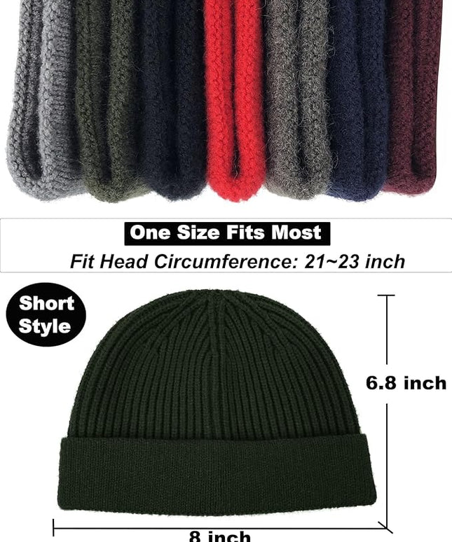 Short Fisherman Beanie for Men Women, Wool Knit Cuff Warm Winter Hats, Trawler Beanie Watch Caps Soft Skullcap