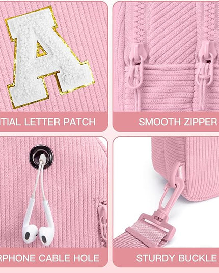 Viverte Small Corduroy Sling Bag Initial Crossbody Bag Fanny Pack for Girls Personalized Birthday Gifts for Teen Girls Gifts