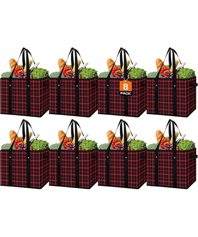 WISELIFE Reusable Grocery Bags 8 Pack,Large Grocery Tote Bag Water Resistant Shopping Bags Foldable Grocery Bag for Clothes,Shoes and Picnic,Red