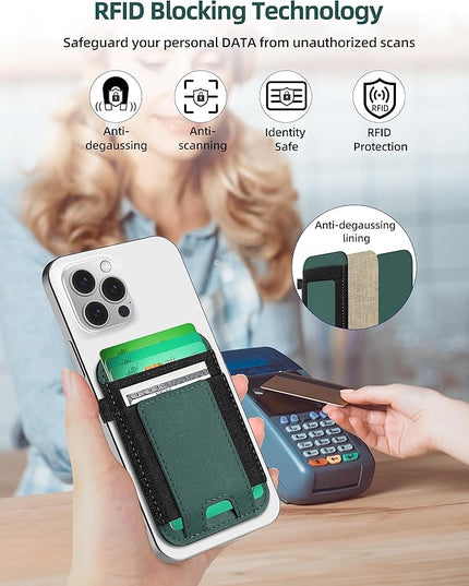 For Magsafe Wallet, Strongest Magnetic Wallet for iPhone 17/16/15/14/13/12 Series, for Magsafe Card Holder with 2 Card Slots, Magnetic Card Holder, RFID Blocking, Vegan Leather, Hold 7 Cards, Green