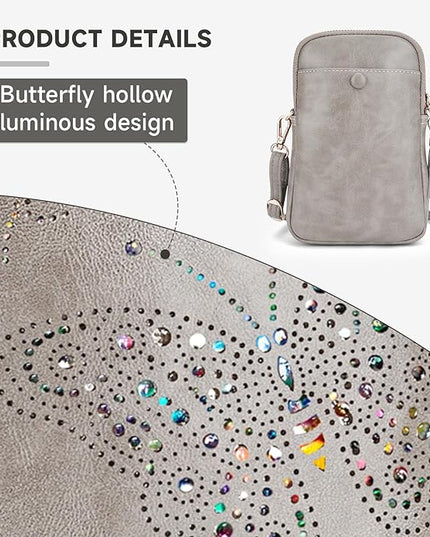 Small Crossbody Bags for Women, Lightweight Mini Cute Cell Phone Purse for Women with Tassel Shining Butterfly