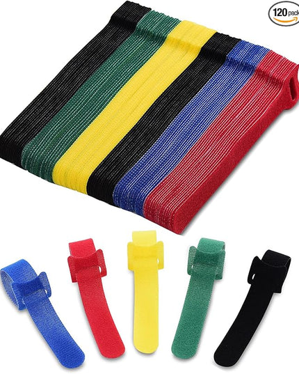 120 Pack Reusable Cable Ties 6 Inch - Adjustable Multi-Color Cord Ties & Cable Straps for Wire Management - Hook and Loop Cord Organizer for Electronics, PC & Desk - Strong Grip Zip Tie Alternative