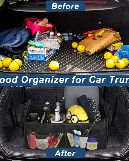 Deosk Car Trunk Organizer and Storage with 6 Big Pockets, Waterproof Polyester Trunk Organizer for SUV, Minivan, Truck (Large, Black)